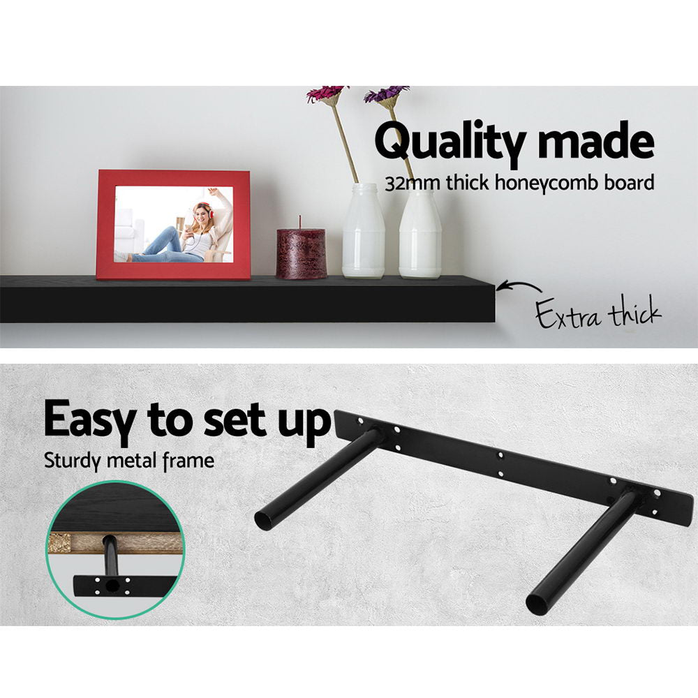 Artiss Floating Wall Shelf Set of 3 Black, 3.2cm Thick, 10kg Load Capacity