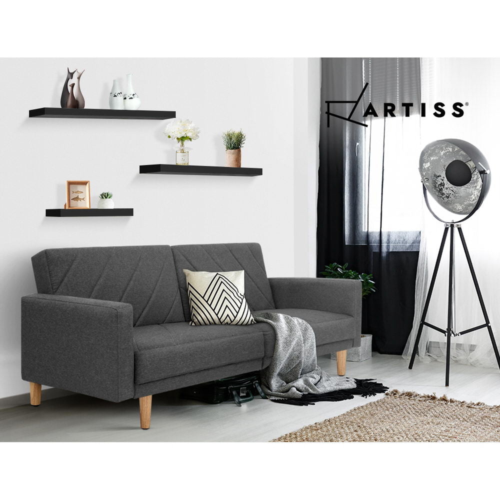 Artiss Floating Wall Shelf Set of 3 Black, 3.2cm Thick, 10kg Load Capacity