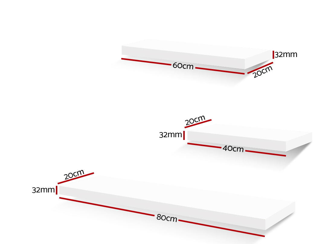 Artiss Floating Wall Shelf Set of 3 with 3.2cm Thick Honeycomb Board - White