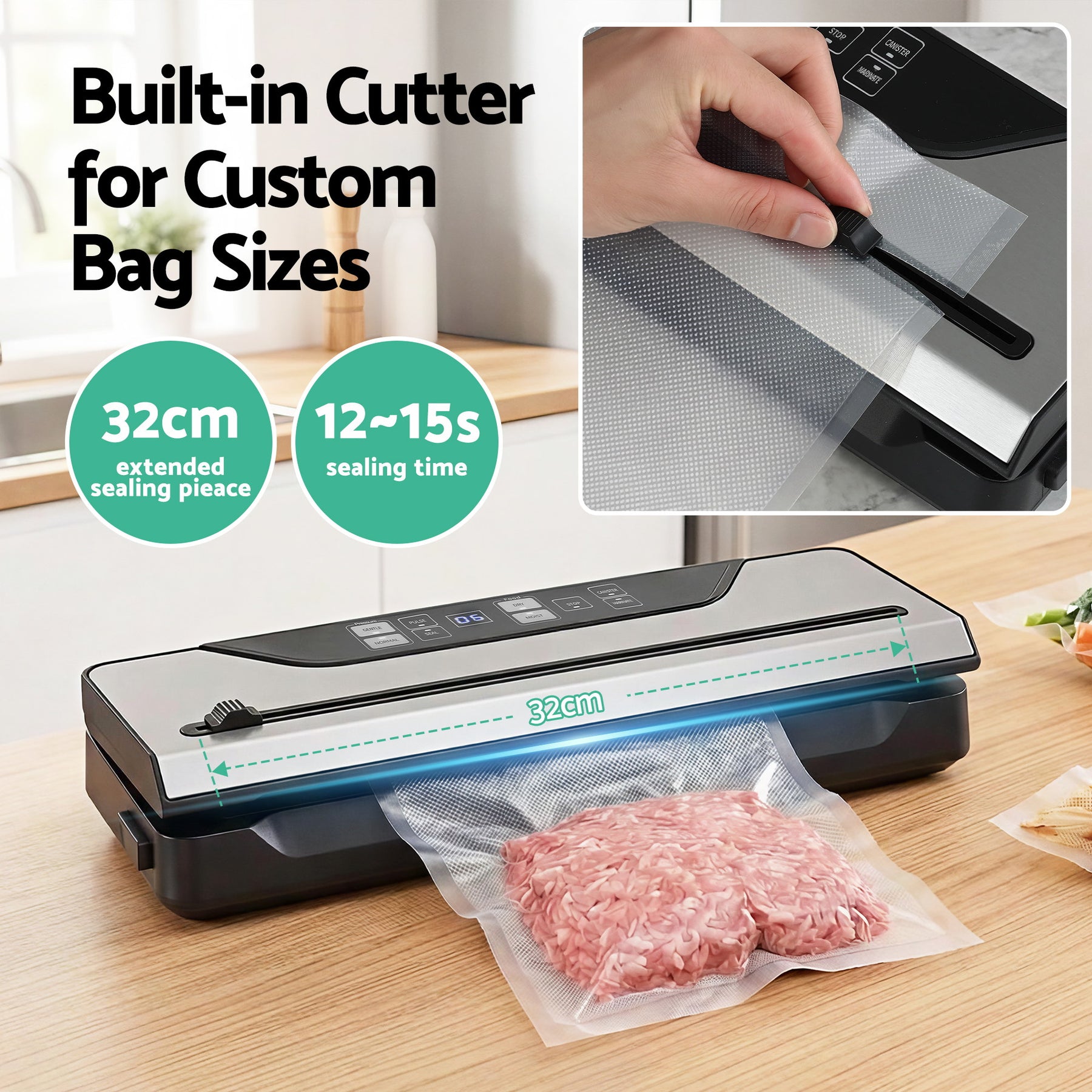 Devanti Food Vacuum Sealer Machine – Black 110W, 9 Modes with Slide Cutter