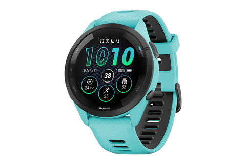 Garmin Forerunner 265 Smart Sports Watch (Black with Aqua/Black Band, 46mm)