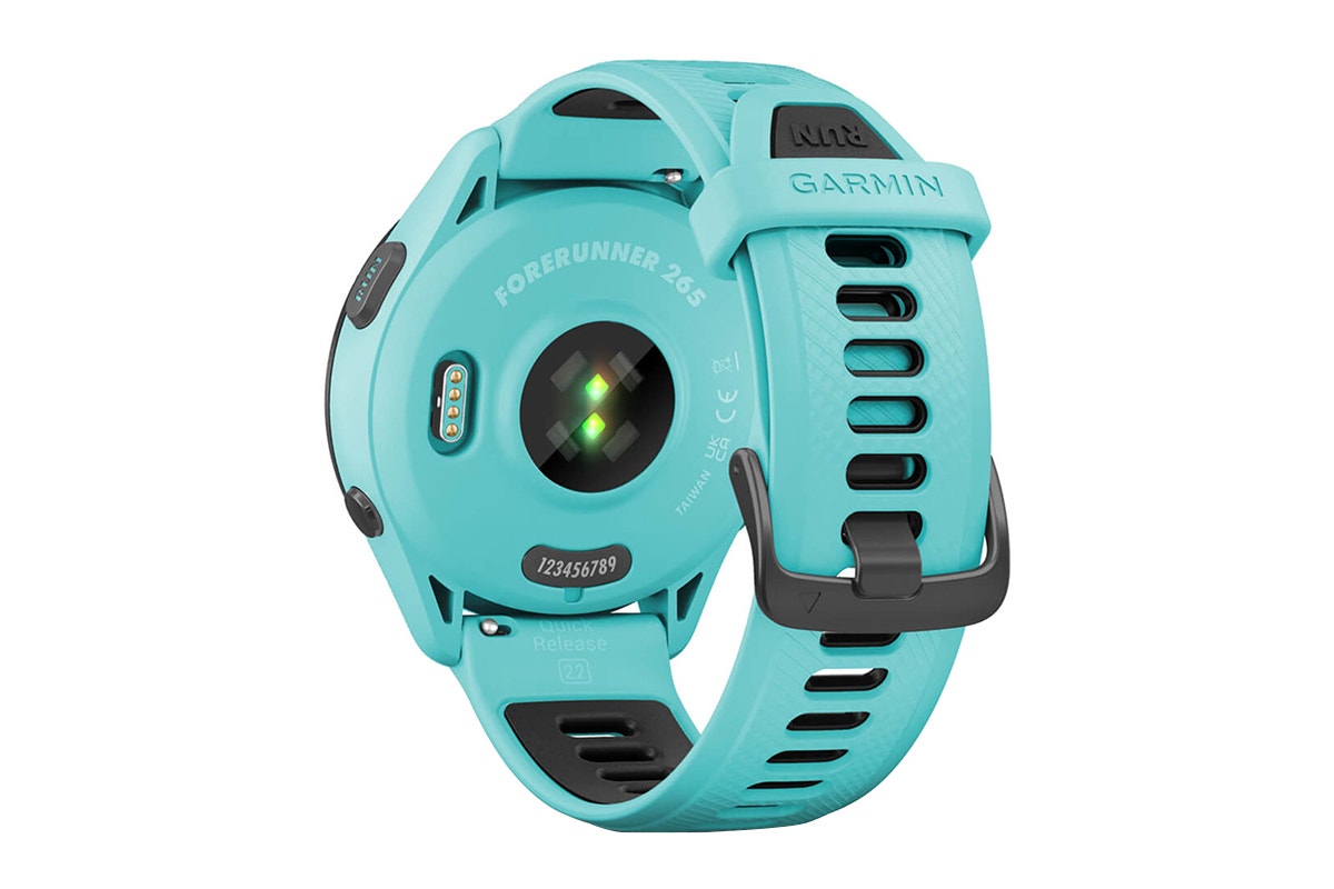 Garmin Forerunner 265 Smart Sports Watch (Black with Aqua/Black Band, 46mm)
