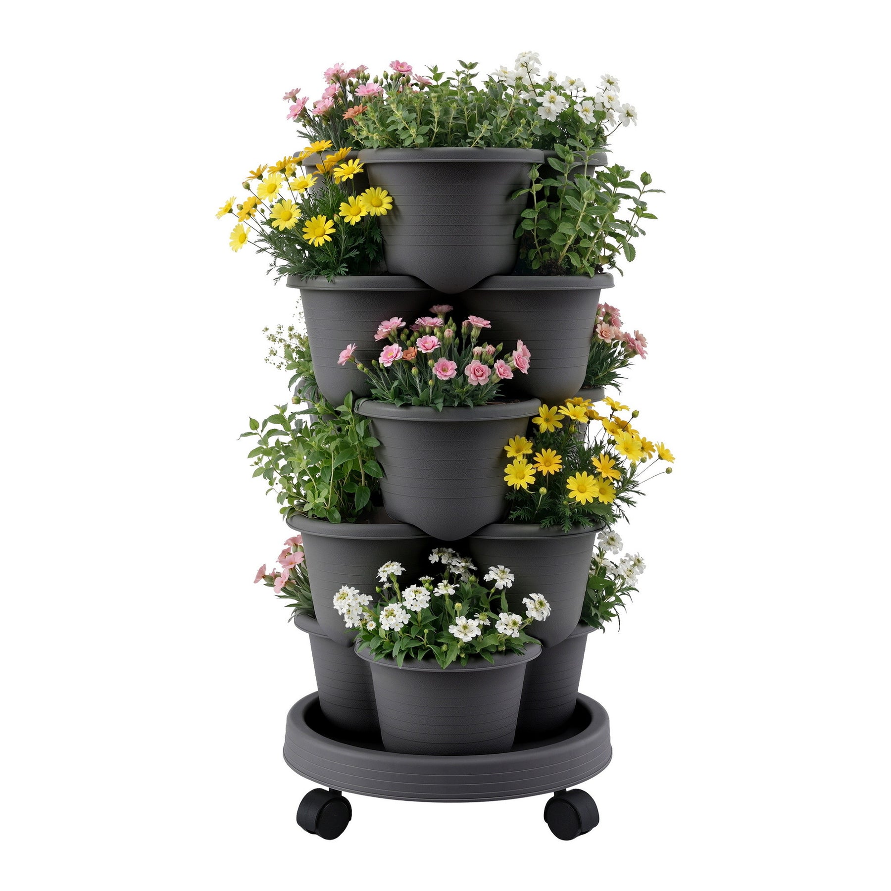 Green Fingers 5 Tier Vertical Garden Planter – Black with Wheels
