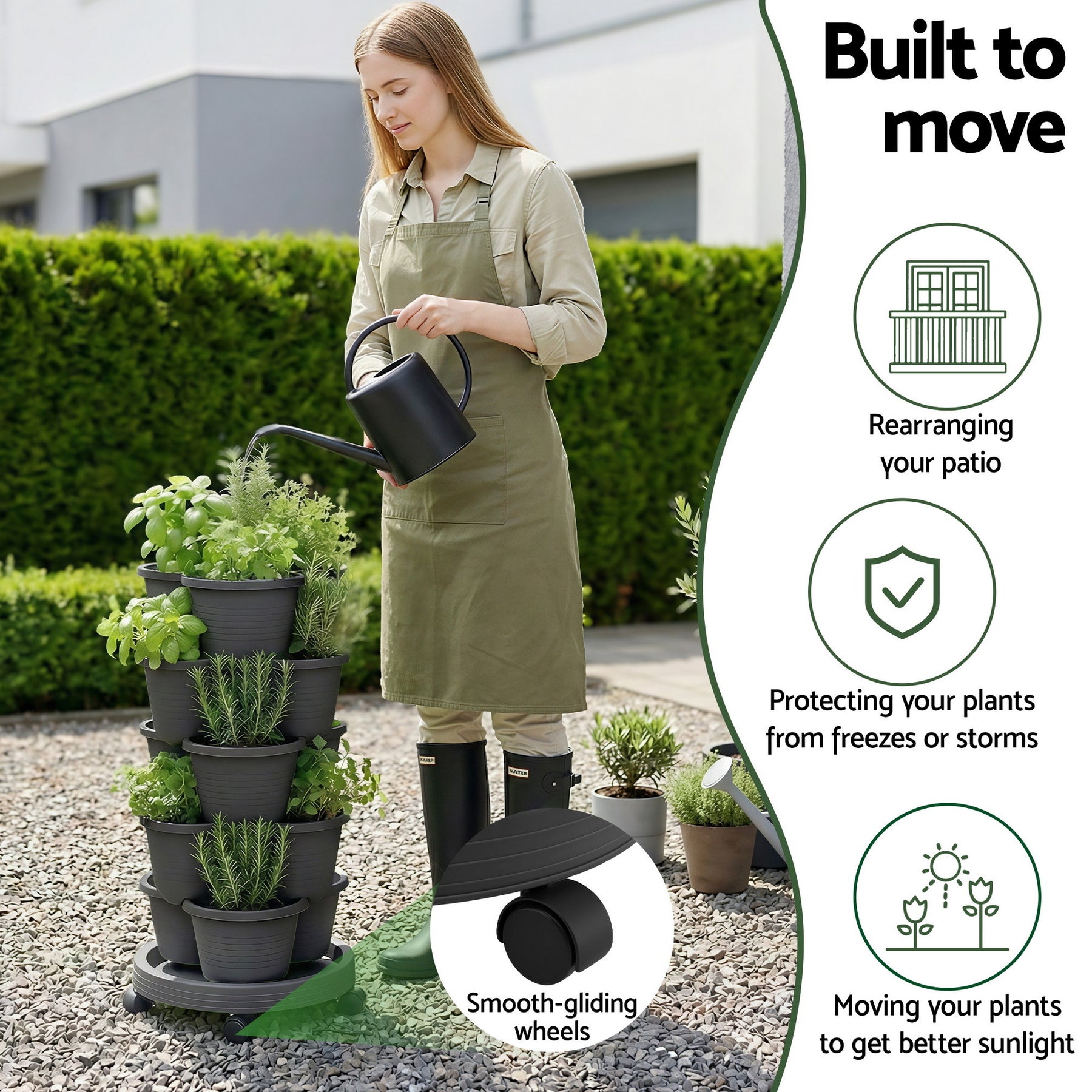 Green Fingers 5 Tier Vertical Garden Planter – Black with Wheels
