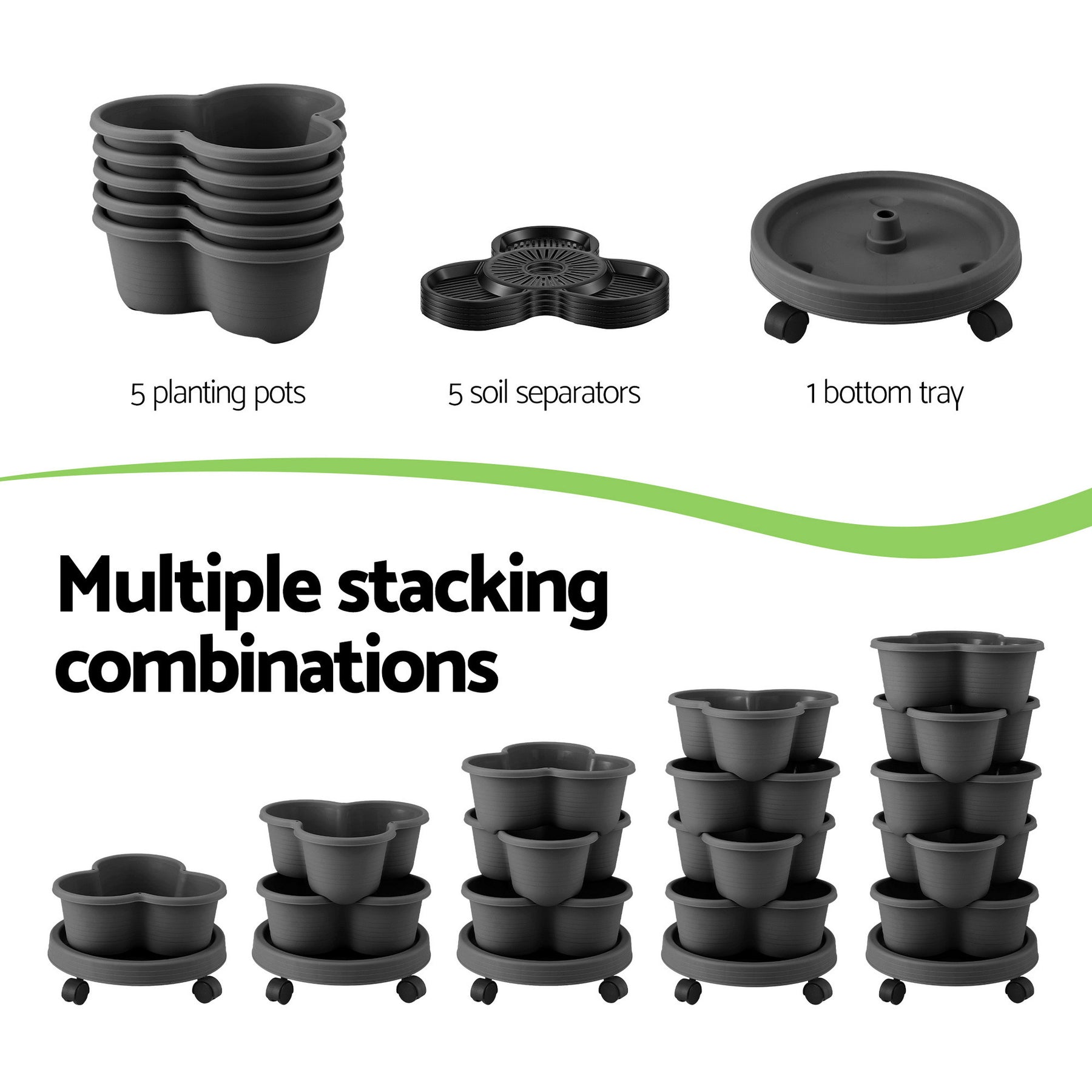 Green Fingers 5 Tier Vertical Garden Planter – Black with Wheels