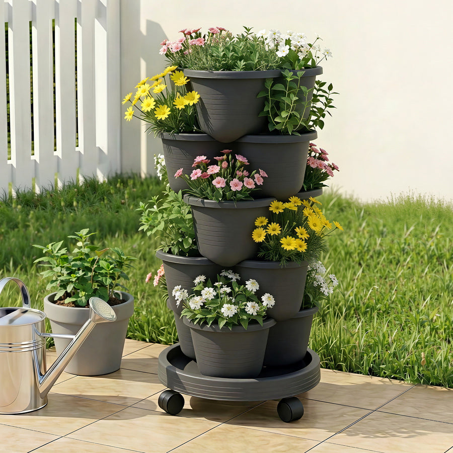 Green Fingers 5 Tier Vertical Garden Planter – Black with Wheels