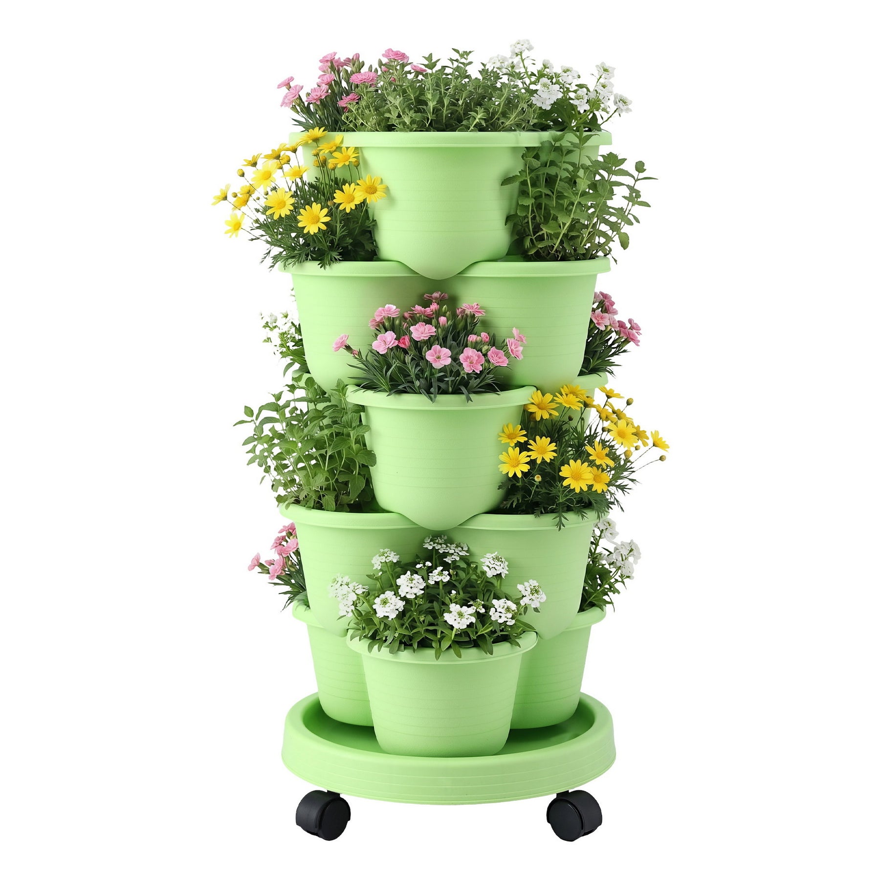 Green Fingers 5 Tier Vertical Garden Planter – Light Green with Wheels