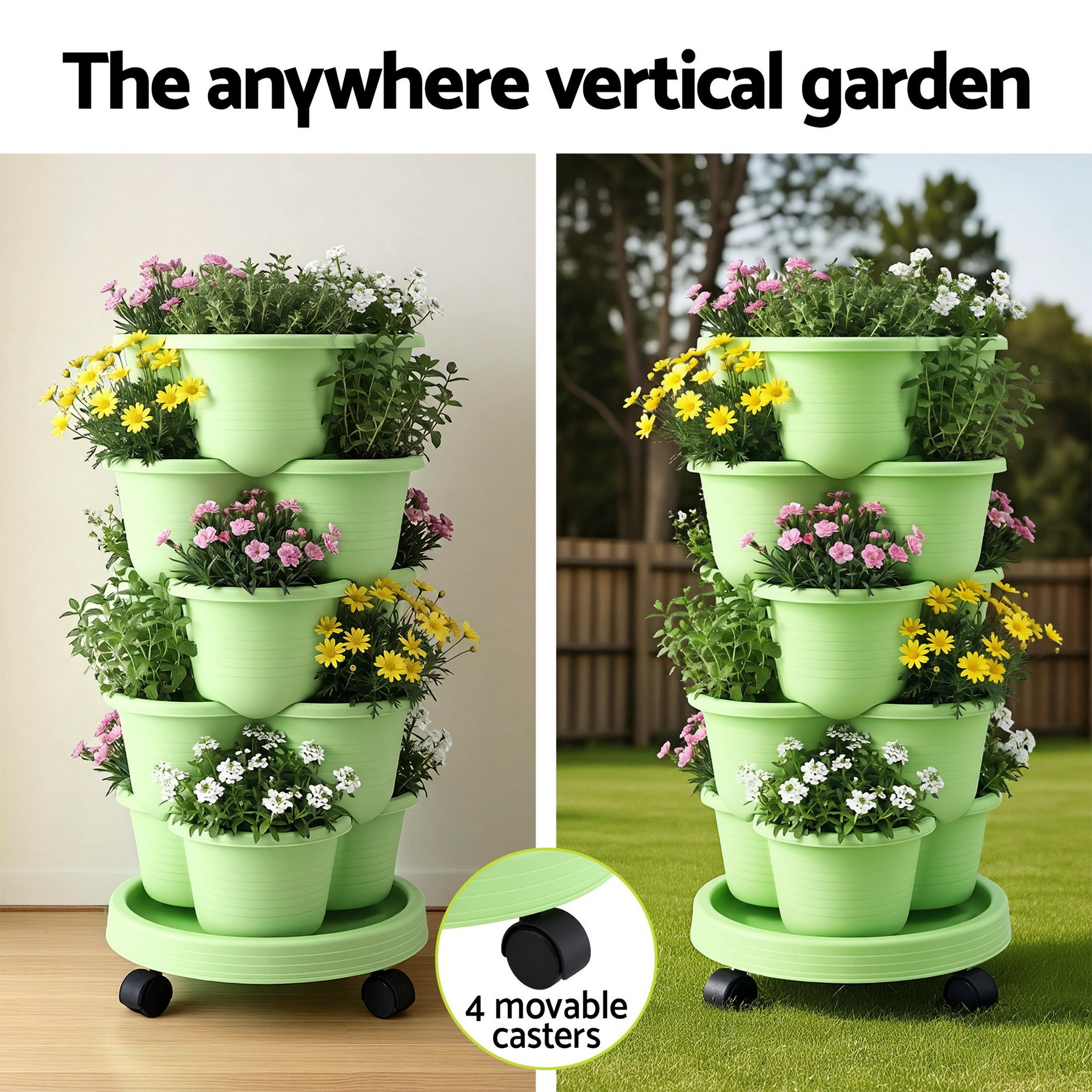 Green Fingers 5 Tier Vertical Garden Planter – Light Green with Wheels