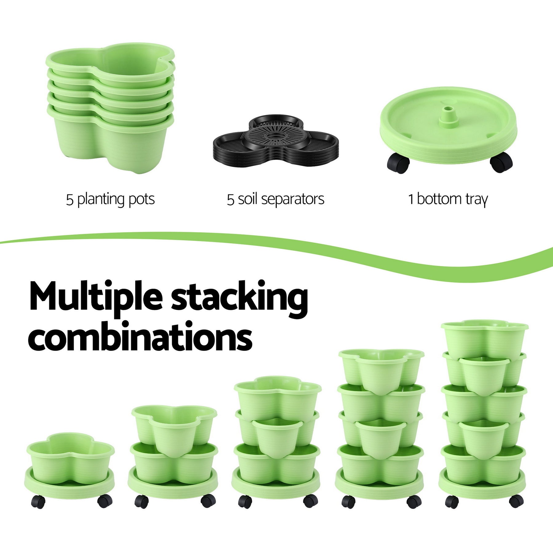 Green Fingers 5 Tier Vertical Garden Planter – Light Green with Wheels