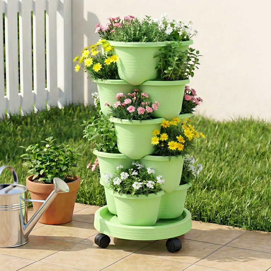 Green Fingers 5 Tier Vertical Garden Planter – Light Green with Wheels