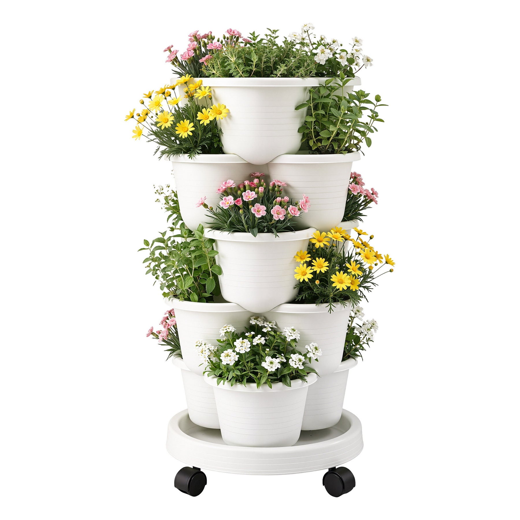 Green Fingers 5 Tier Vertical Garden Planter – White with Wheels