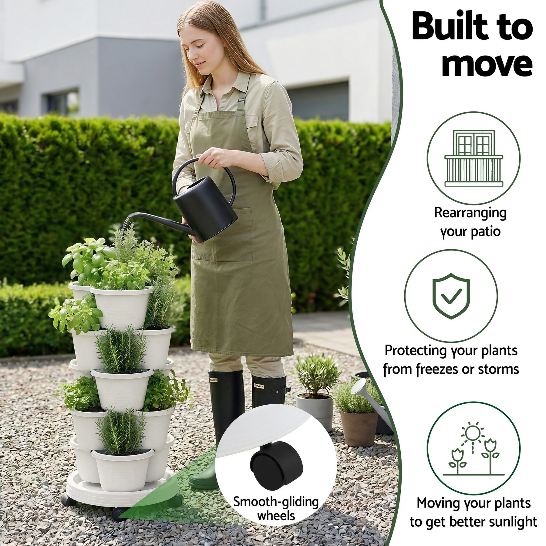 Green Fingers 5 Tier Vertical Garden Planter – White with Wheels