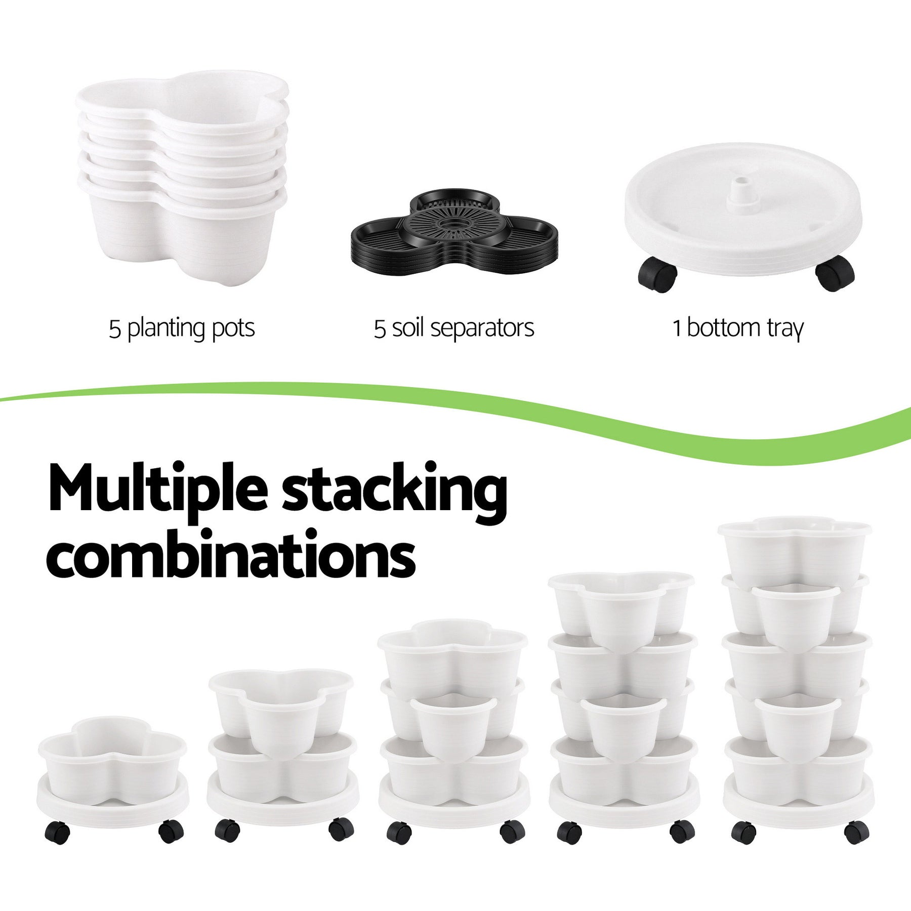 Green Fingers 5 Tier Vertical Garden Planter – White with Wheels