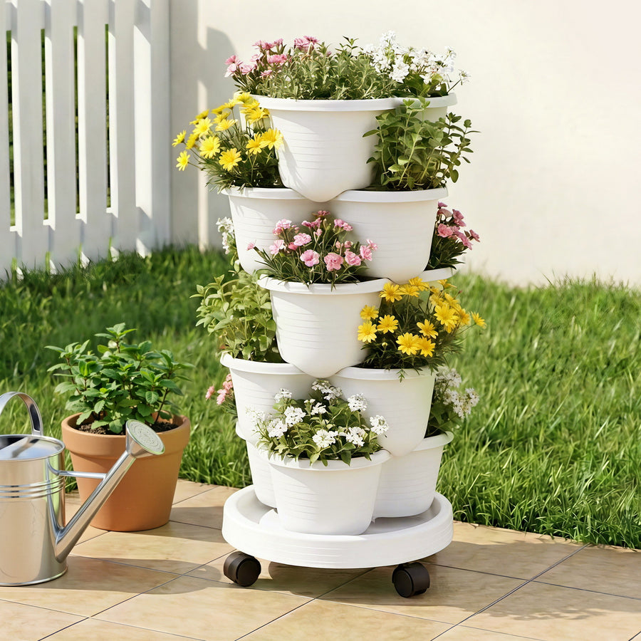 Green Fingers 5 Tier Vertical Garden Planter – White with Wheels