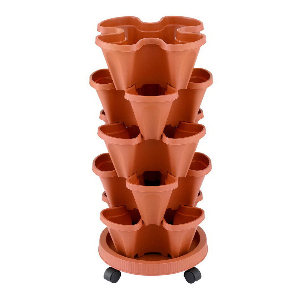 Green Fingers 5-Pot Strawberry Planter, 35cm x 35cm x 75cm, Brick Red, Stackable - SuperSaverAU - view 3