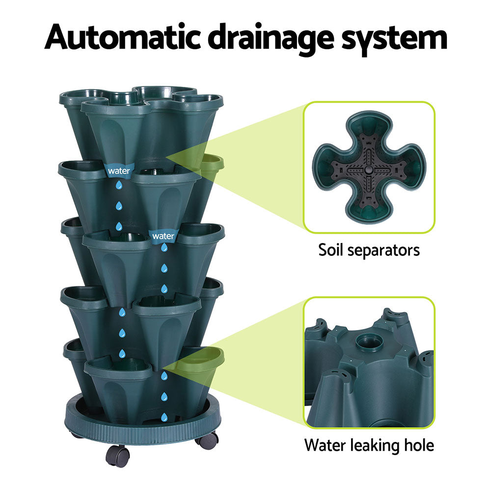 Greenfingers 5-Pot Strawberry Planter 35cm x 35cm x 75cm with Drainage System - SuperSaverAU - view 3
