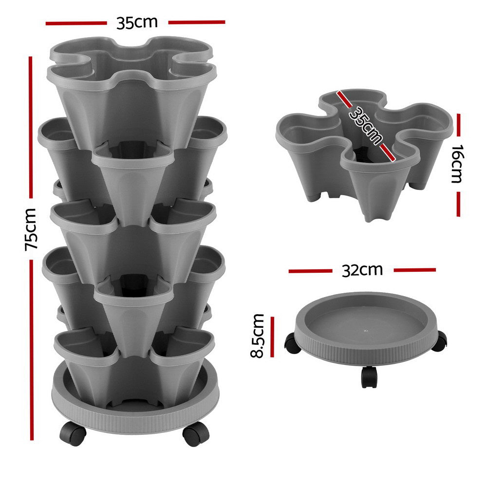 Green Fingers 5-Pot Vertical Strawberry Planter – Grey with Casters