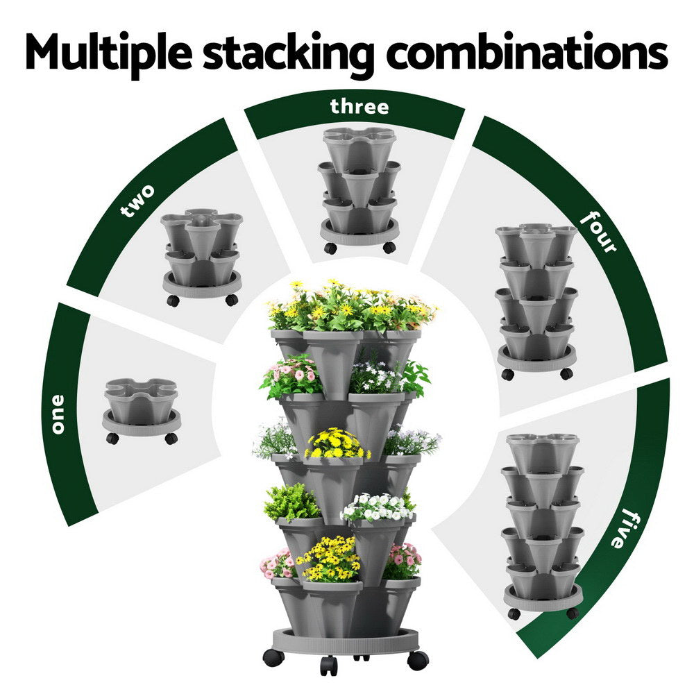 Green Fingers 5-Pot Vertical Strawberry Planter – Grey with Casters