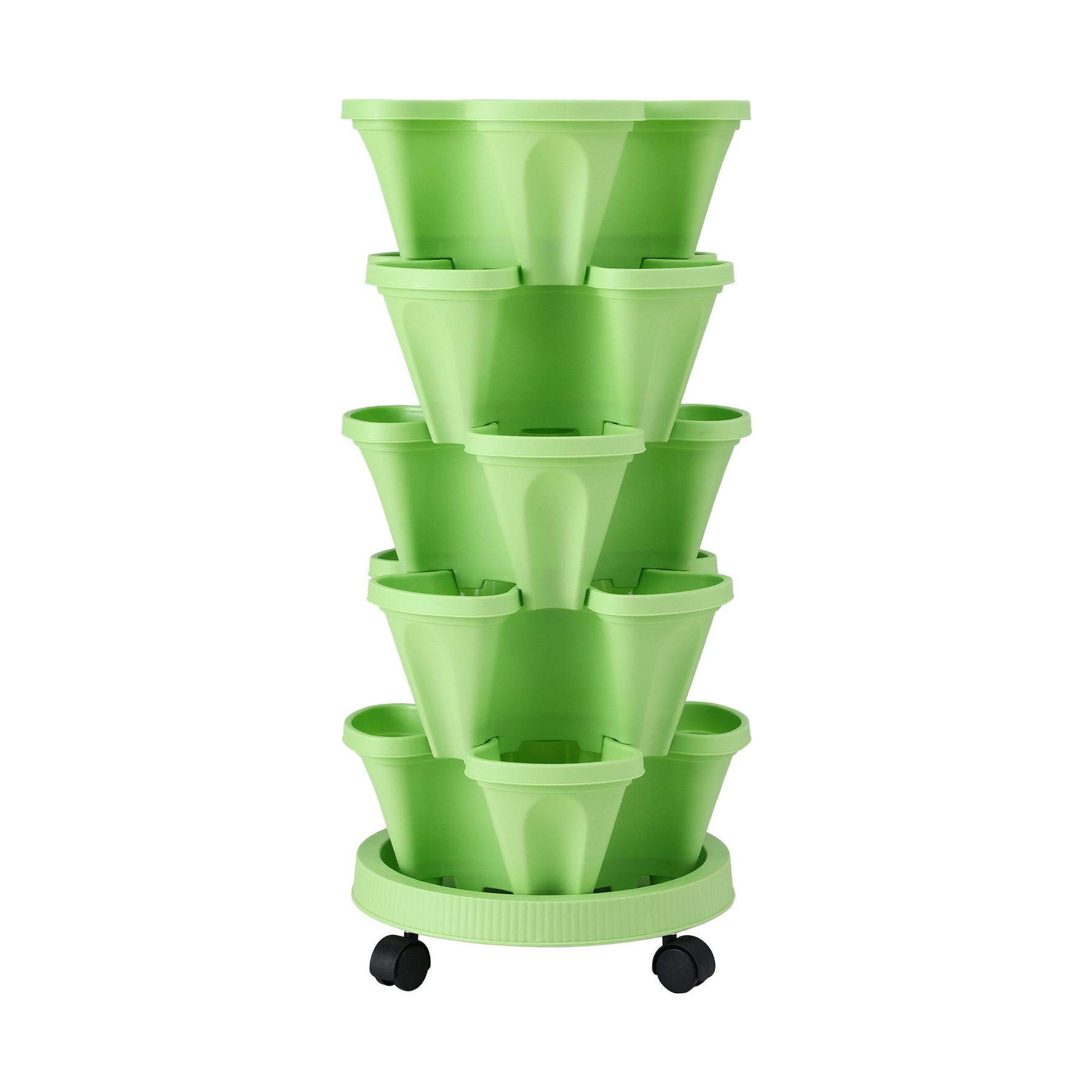 Green Fingers 5-Tier Stackable Vertical Garden Bed – Light Green with Casters