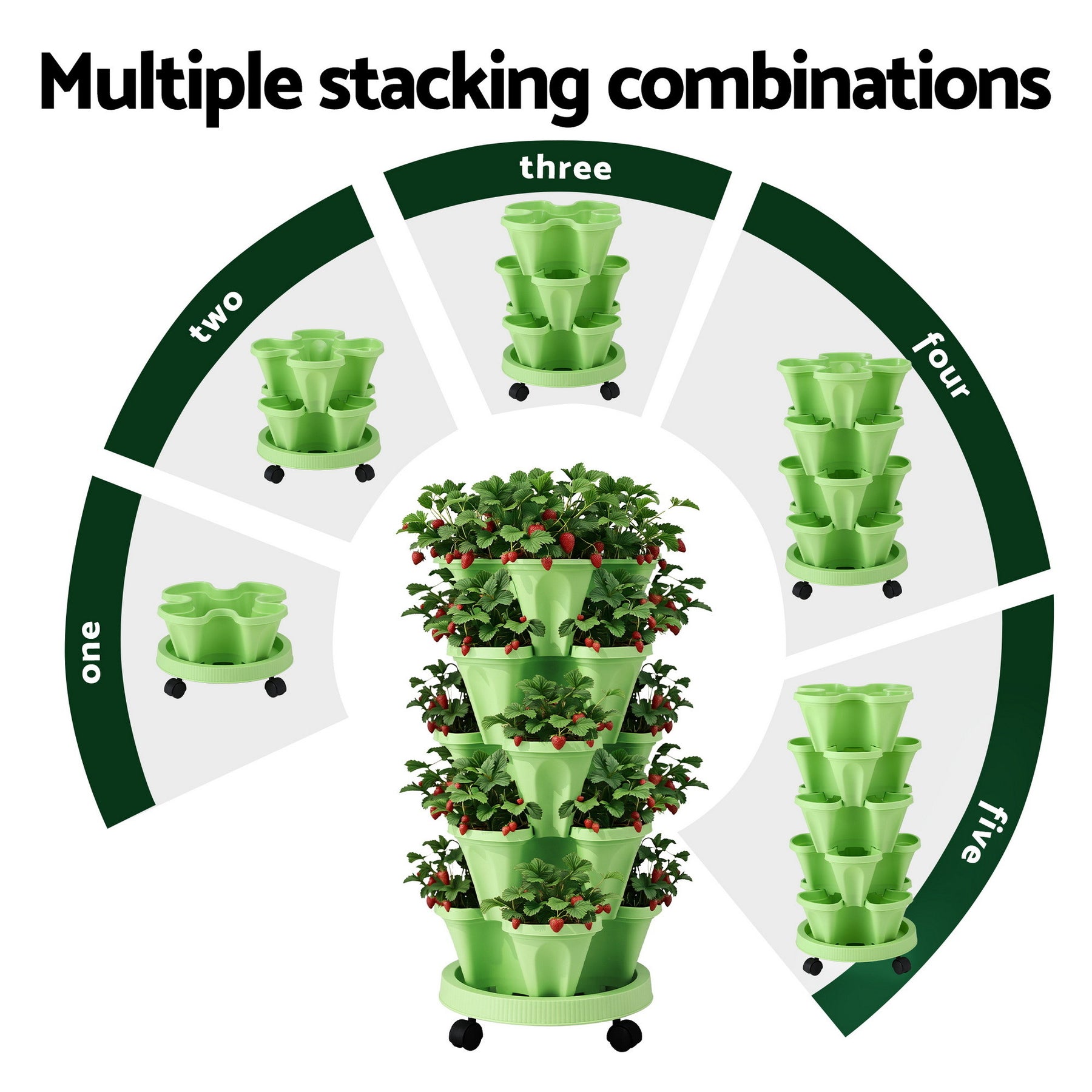 Green Fingers 5-Tier Stackable Vertical Garden Bed – Light Green with Casters