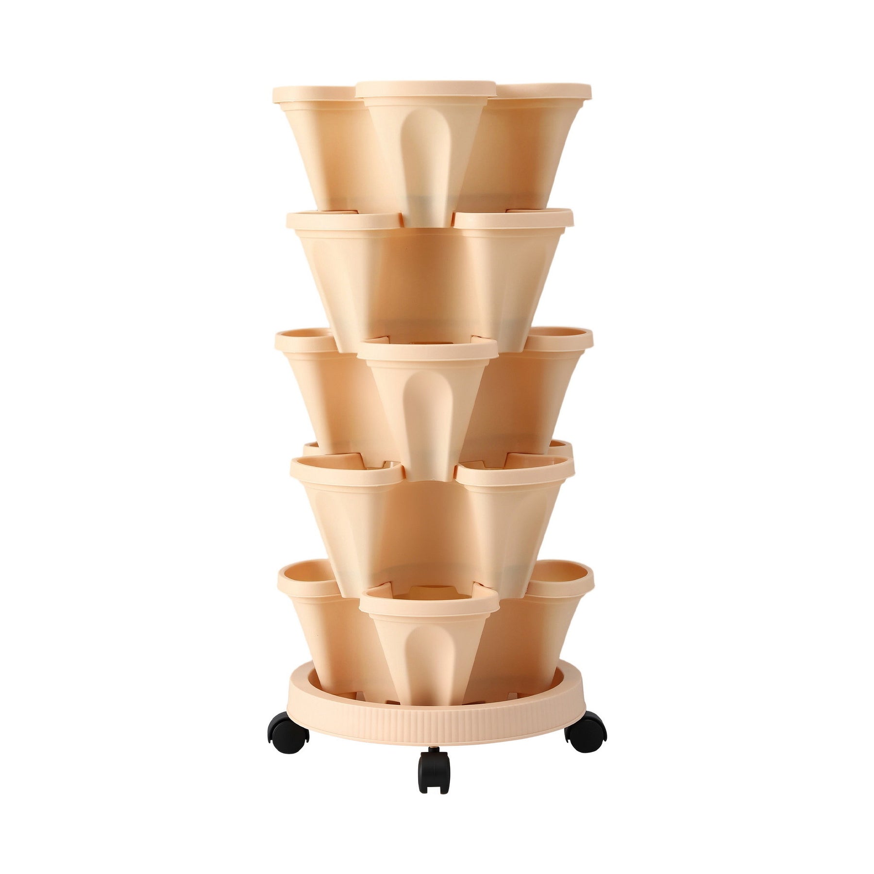 Green Fingers 5-Tier Stackable Vertical Garden Bed – Beige with Casters