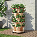 Green Fingers 5-Tier Stackable Vertical Garden Bed – Beige with Casters