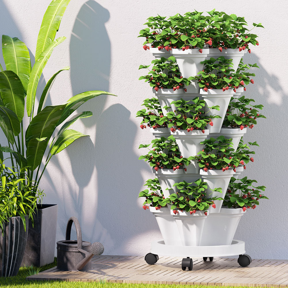 Greenfingers 5-Pot Strawberry Planter 35cm x 35cm x 75cm with Drainage System - SuperSaverAU - view 1