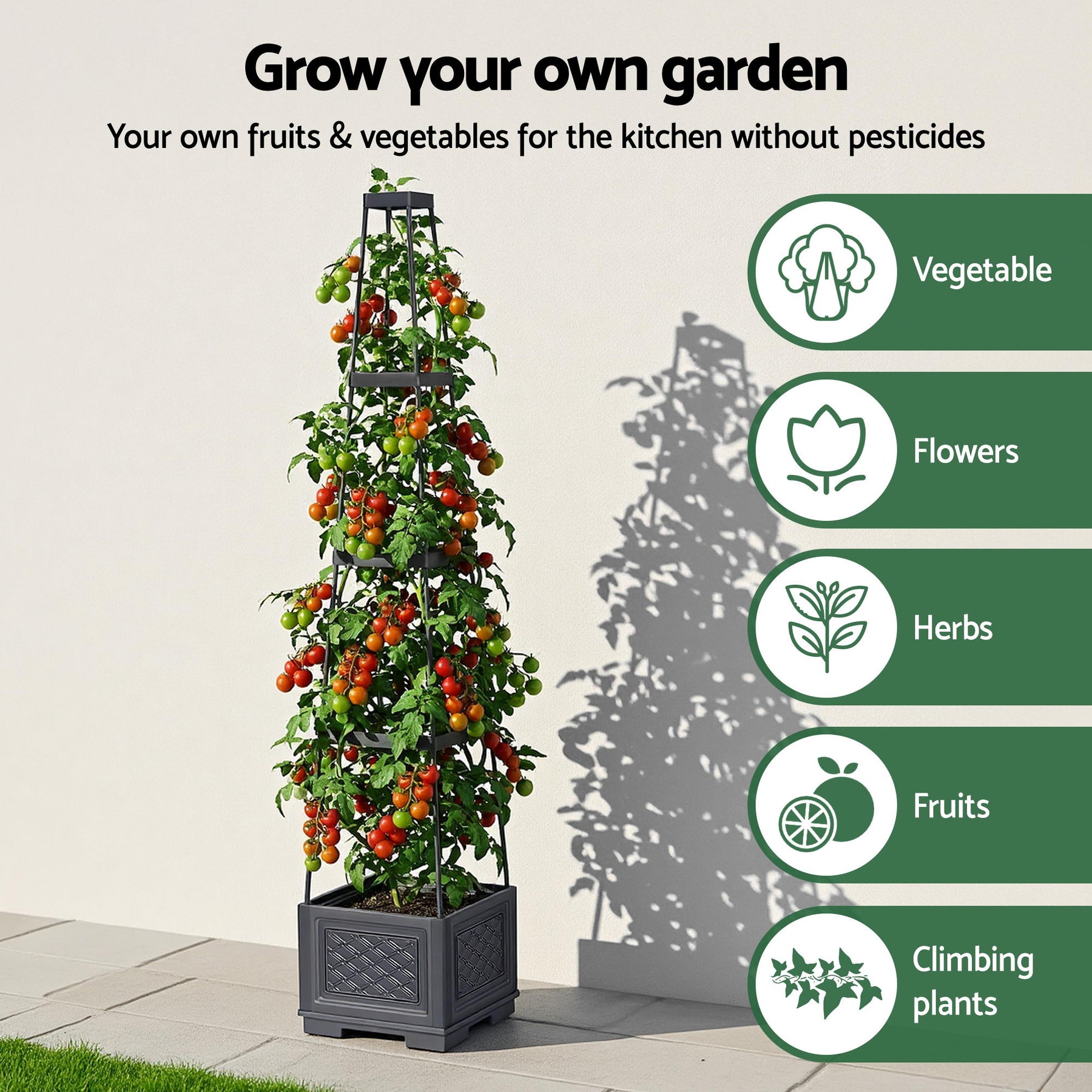 Green Fingers Self Watering Planter with Trellis Adjustable Height Modular Tomato Box 4 Layer 140cm - SuperSaverAU - view 5