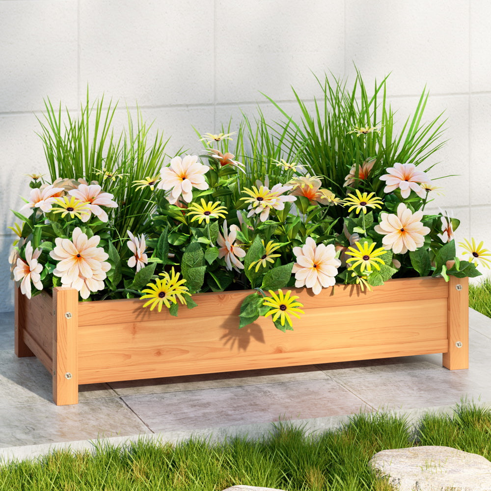 Green Fingers Garden Bed 65x33x16cm Wooden Planter Box with Raised Legs - SuperSaverAU - view 1