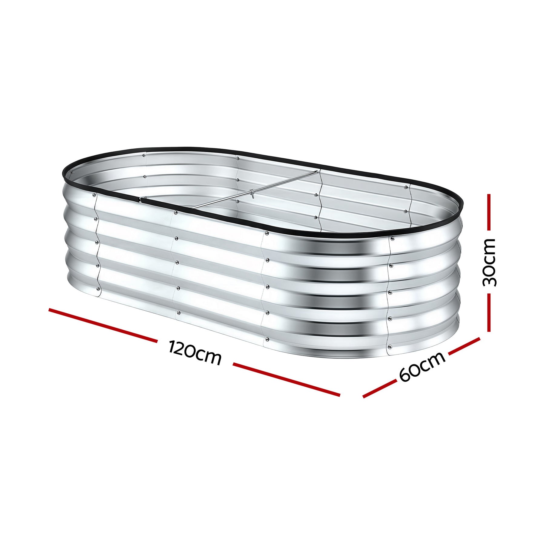 Green Fingers Raised Garden Bed Galvanised Oval Metal Planter Box Large Outdoor 120x60x30cm Silver - SuperSaverAU - view 2