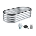 Green Fingers Raised Garden Bed Galvanised Oval Metal Planter Box Large Outdoor 120x60x30cm Silver - SuperSaverAU - view 3