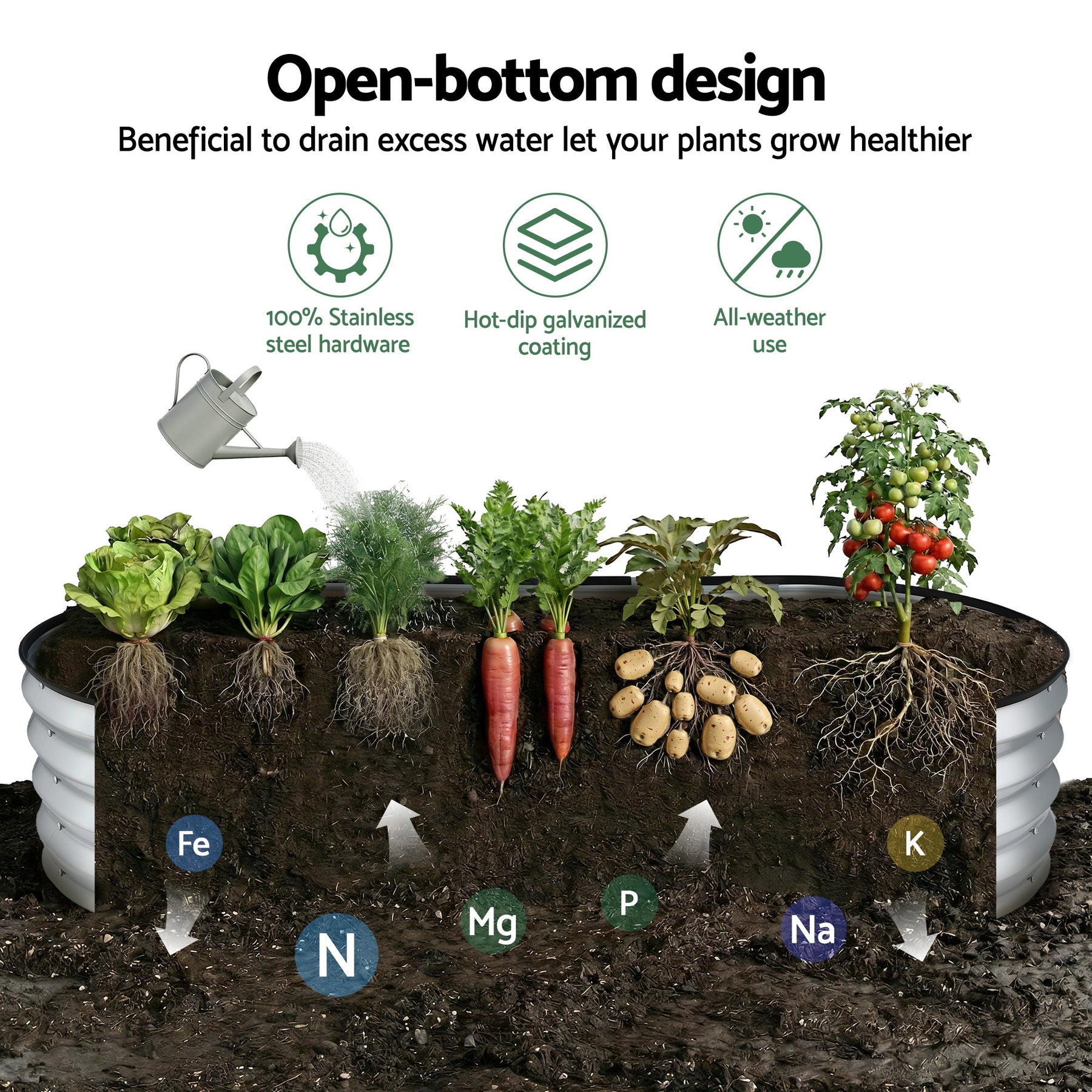 Green Fingers Raised Garden Bed Galvanised Oval Metal Planter Box Large Outdoor 120x60x30cm Silver - SuperSaverAU - view 8