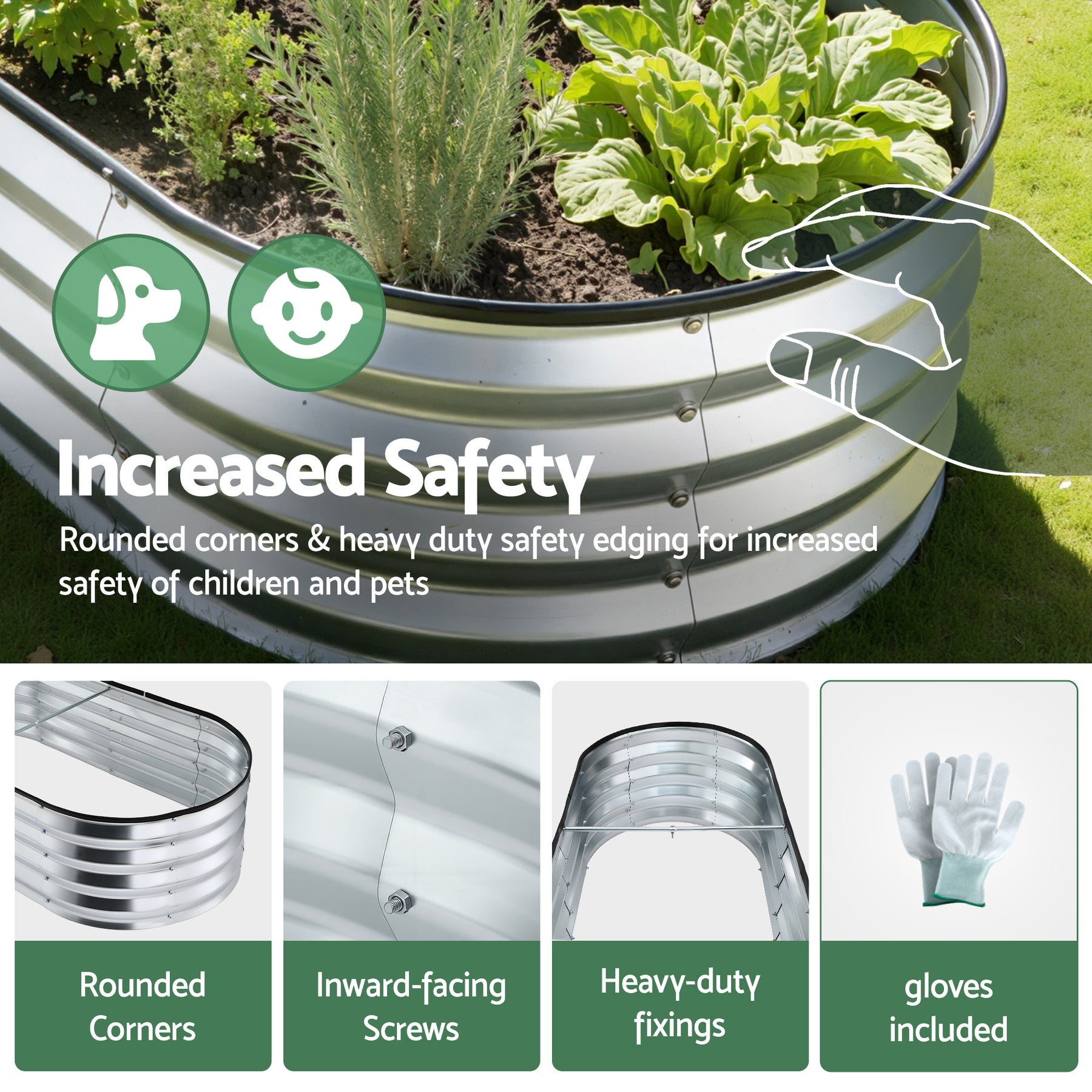 Green Fingers Raised Garden Bed Galvanised Oval Metal Planter Box Large Outdoor 120x60x30cm Silver - SuperSaverAU - view 9