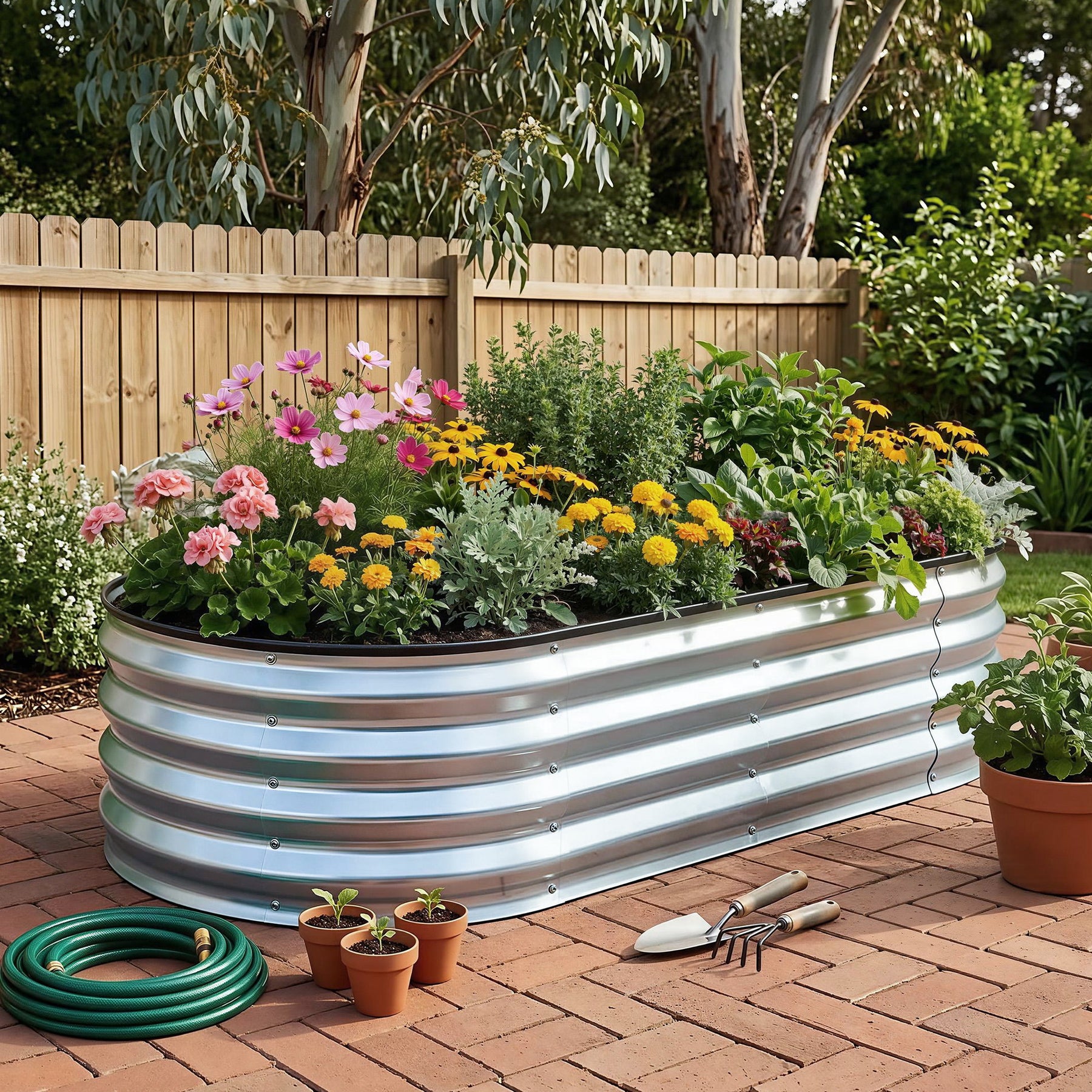 Green Fingers Raised Garden Bed Galvanised Oval Metal Planter Box Large Outdoor 120x60x30cm Silver - SuperSaverAU - view 10
