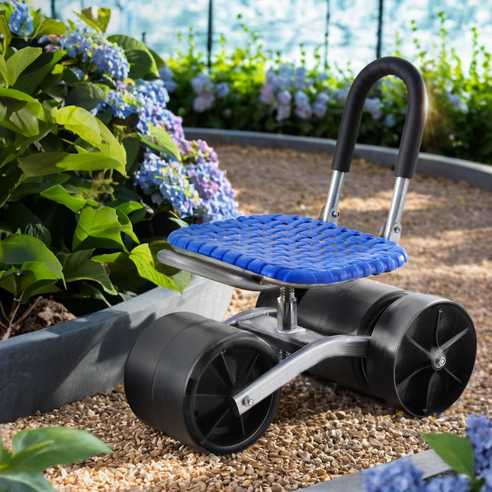 Gardeon Garden Stool Seat Foldable with Wheels Blue - SuperSaverAU - view 7