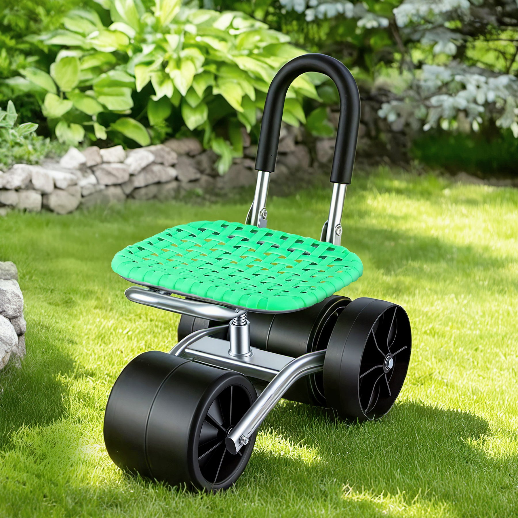 Gardeon Rolling Garden Work Seat – Green 130kg, 360° Swivel Adjustable Stool