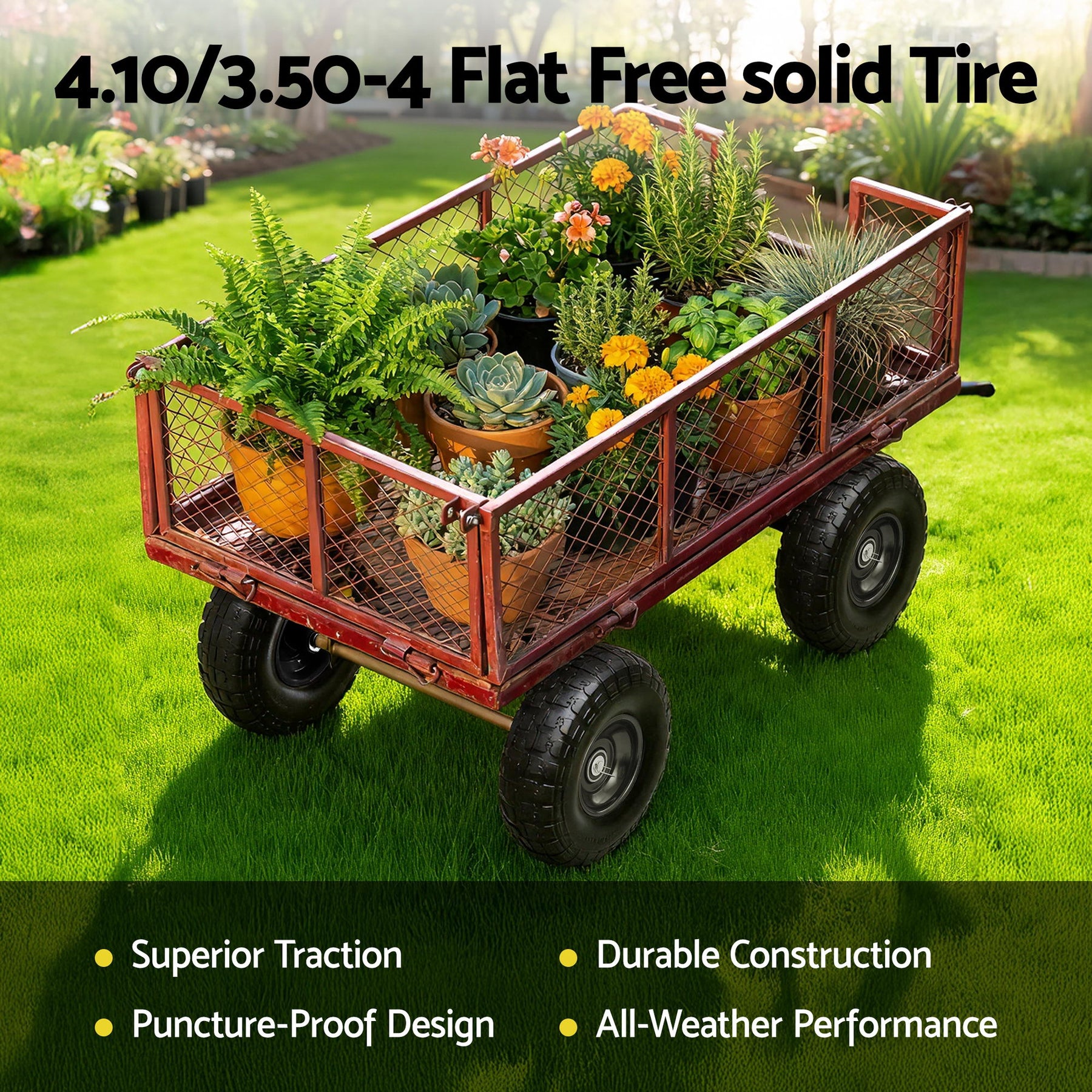 Gardeon 2pcs 4.10/3.50-4 Flat Free Solid Rubber Tires, 10" Heavy Duty Wheels - SuperSaverAU - view 2