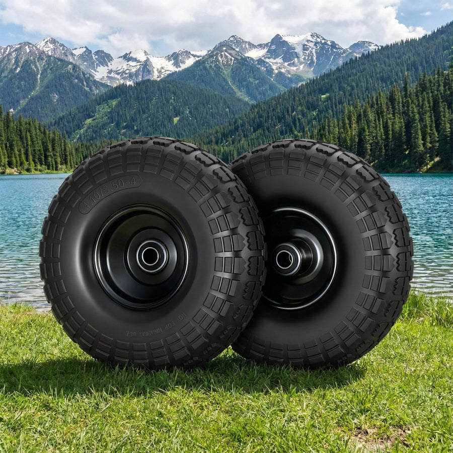 Gardeon 2pcs 4.10/3.50-4 Flat Free Solid Rubber Tires, 10" Heavy Duty Wheels - SuperSaverAU - view 1