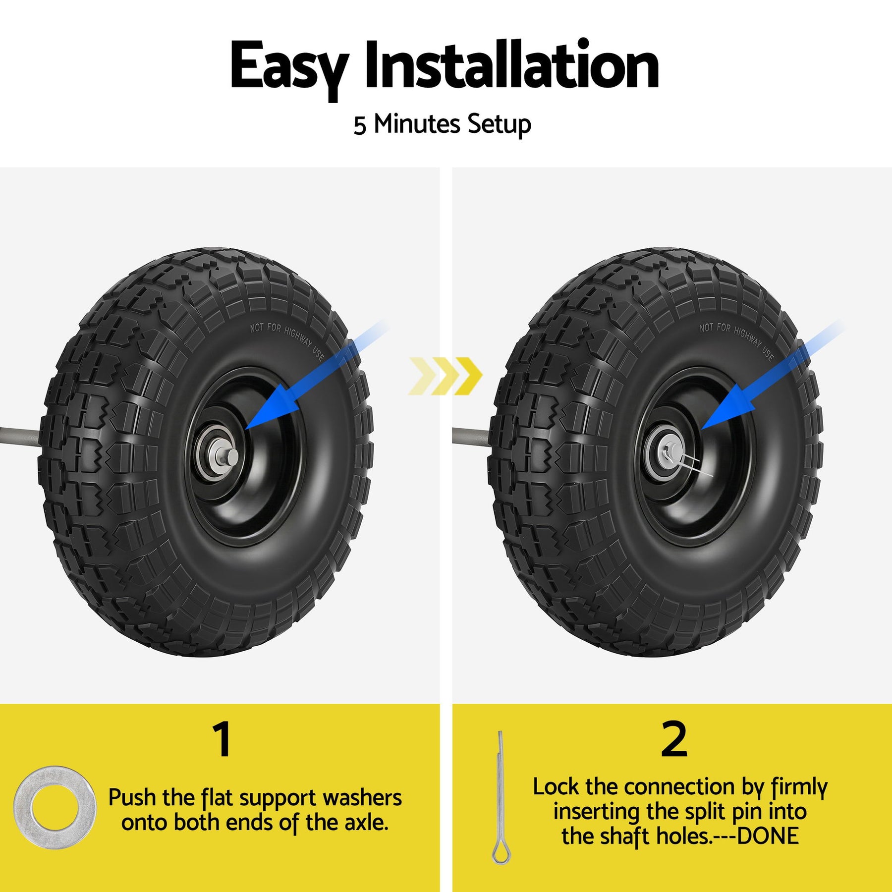 Gardeon 2pcs 4.10/3.50-4 Flat Free Solid Rubber Tires, 10" Heavy Duty Wheels - SuperSaverAU - view 6