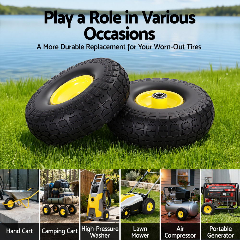 Gardeon 2pcs 4.10/3.50-4 Flat Free Solid Rubber Tires, 10" Heavy Duty Wheels - SuperSaverAU - view 4