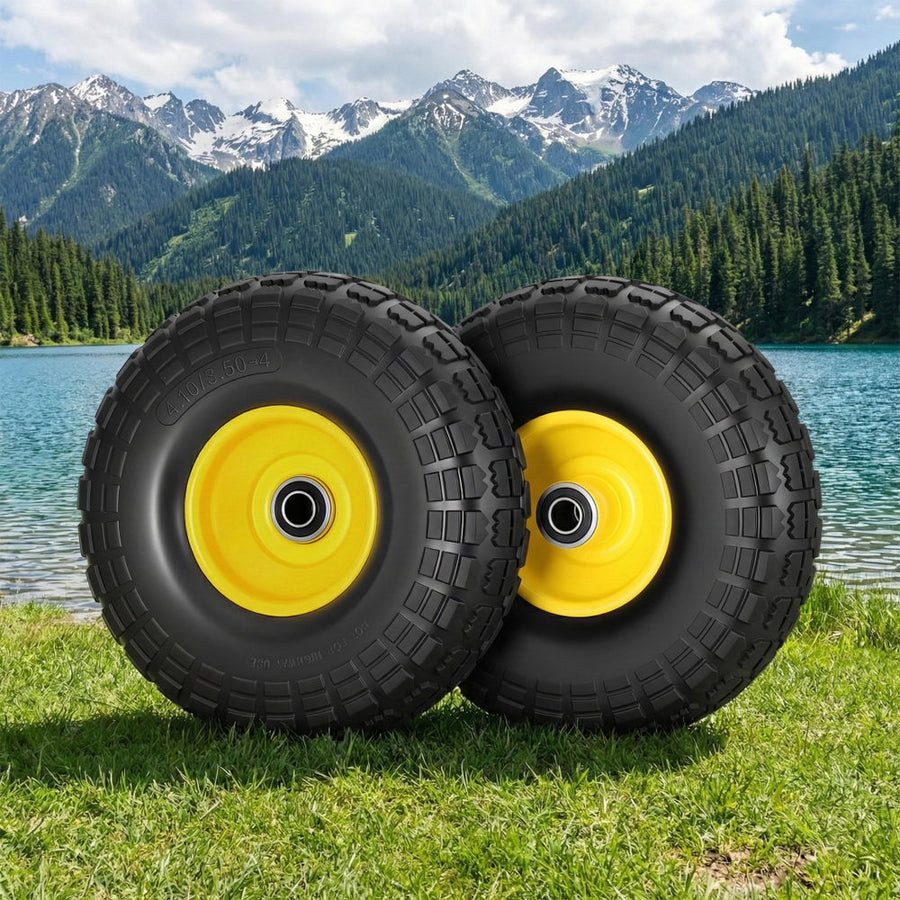 Gardeon 2pcs 4.10/3.50-4 Flat Free Solid Rubber Tires, 10" Heavy Duty Wheels - SuperSaverAU - view 1