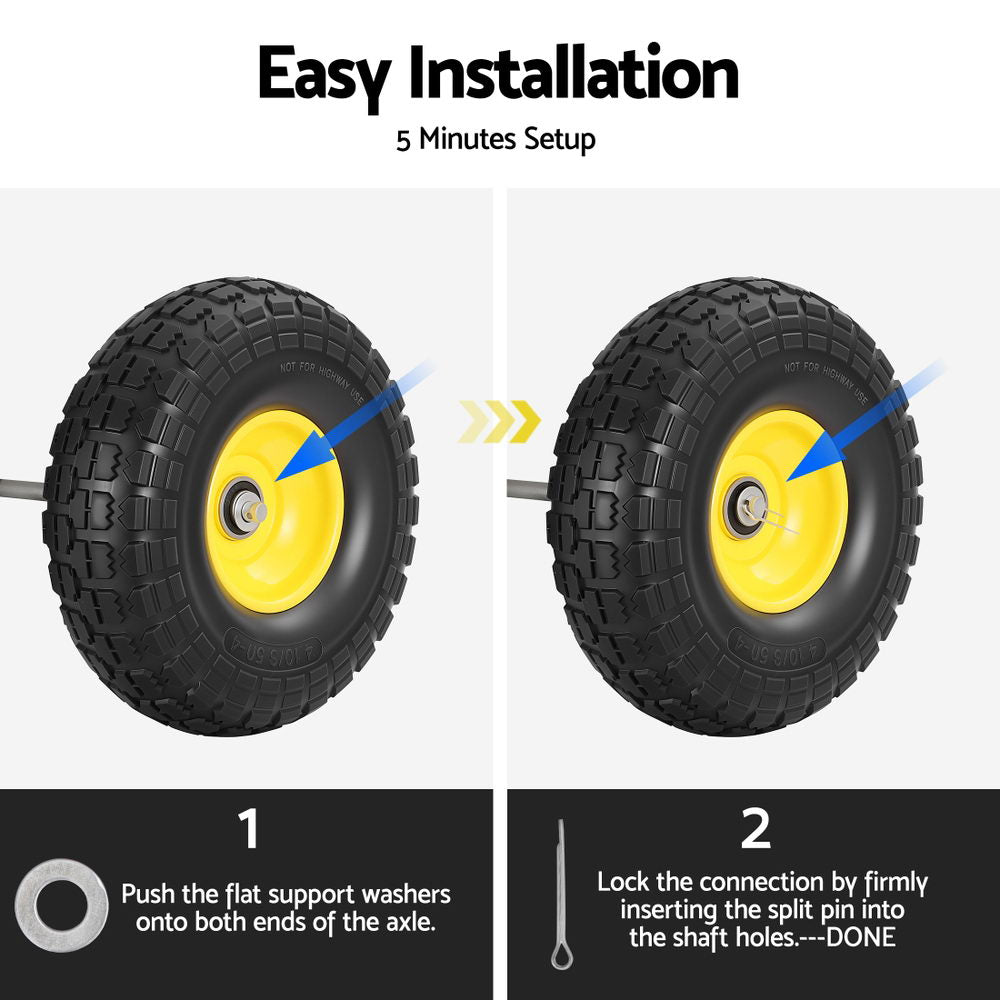 Gardeon 2pcs 4.10/3.50-4 Flat Free Solid Rubber Tires, 10" Heavy Duty Wheels - SuperSaverAU - view 6
