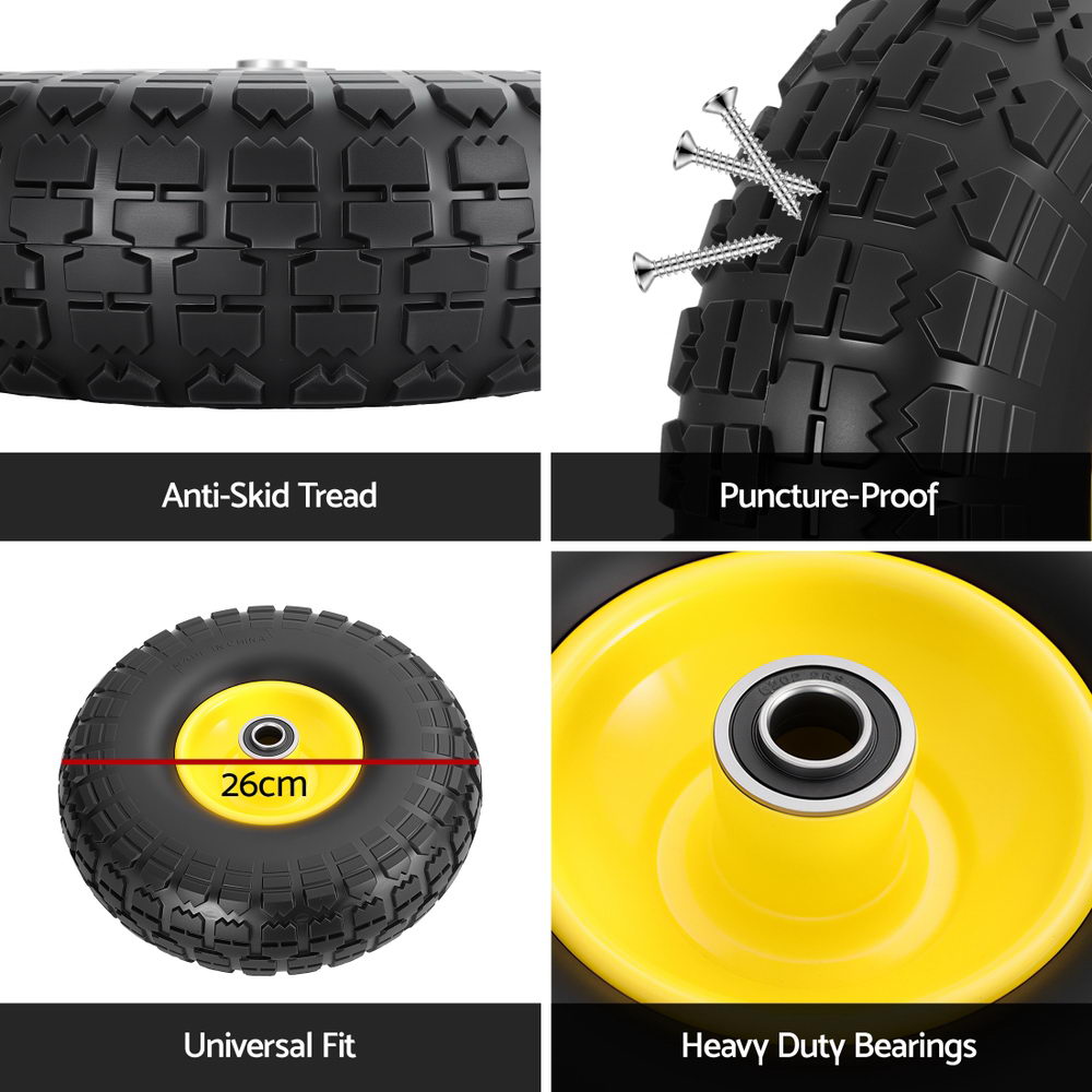 Gardeon 2pcs 4.10/3.50-4 Flat Free Solid Rubber Tires, 10" Heavy Duty Wheels - SuperSaverAU - view 7