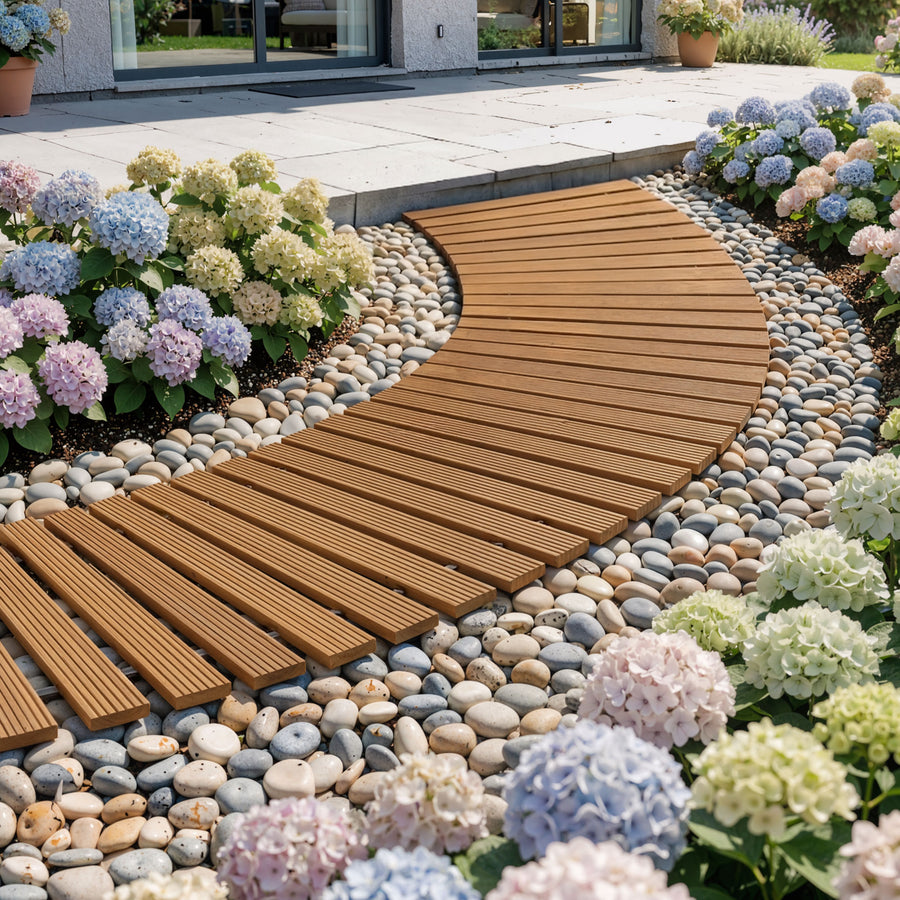 Gardeon 8FT Wooden Garden Pathway Roll-Out Curved Walkway Outdoor Backyard Brown - SuperSaverAU - view 1