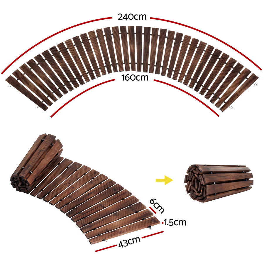 Gardeon 8FT Wooden Garden Pathway Roll-Out Curved Walkway Outdoor Backyard Charcoal Brown - SuperSaverAU - view 2