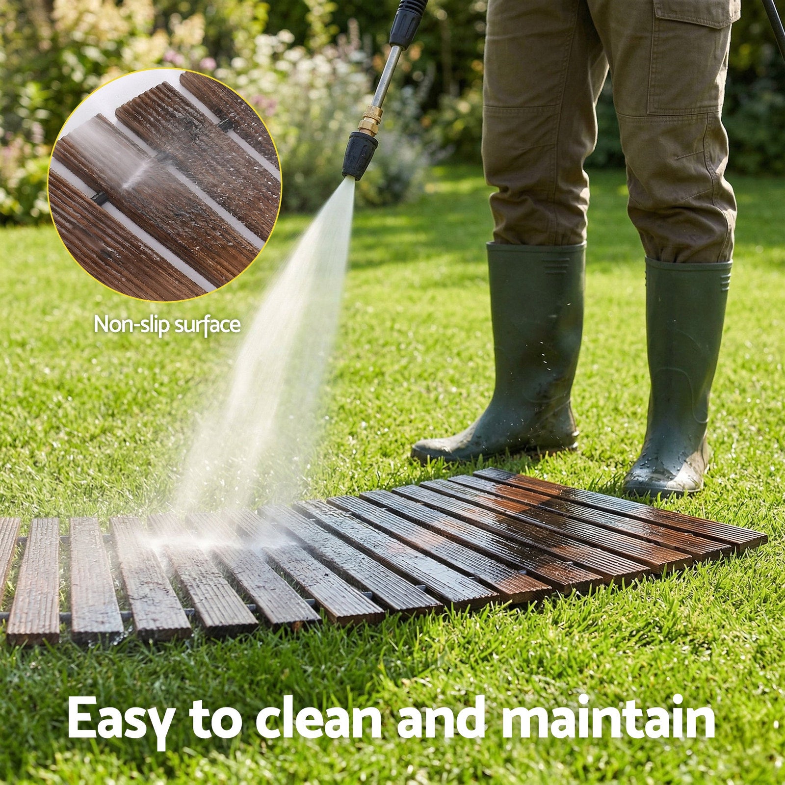 Gardeon 8FT Wooden Garden Pathway Roll-Out Curved Walkway Outdoor Backyard Charcoal Brown - SuperSaverAU - view 6