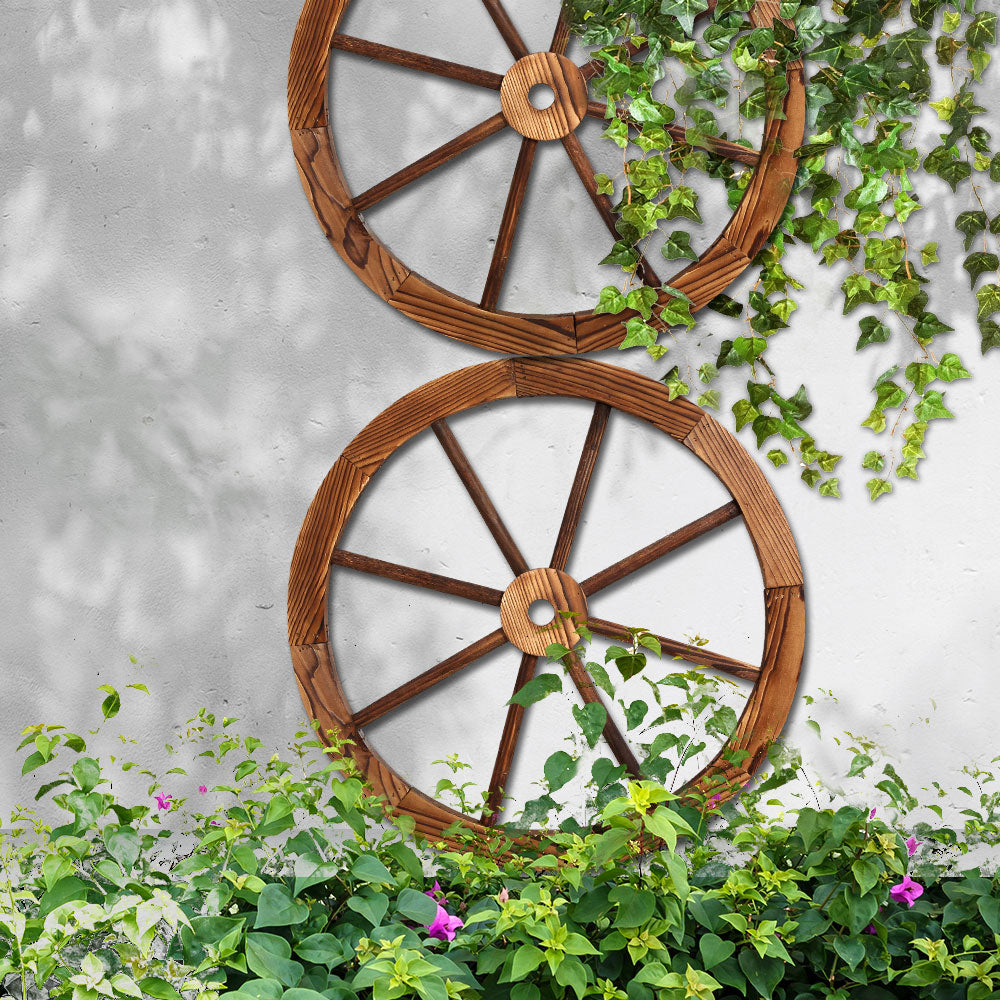 Gardeon Wooden Wagon Wheel 60cm - Rustic Fir Wood, Weatherproof, 2 Pack