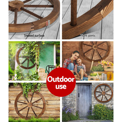 Gardeon Wooden Wagon Wheel 60cm - Rustic Fir Wood, Weatherproof Garden Decor