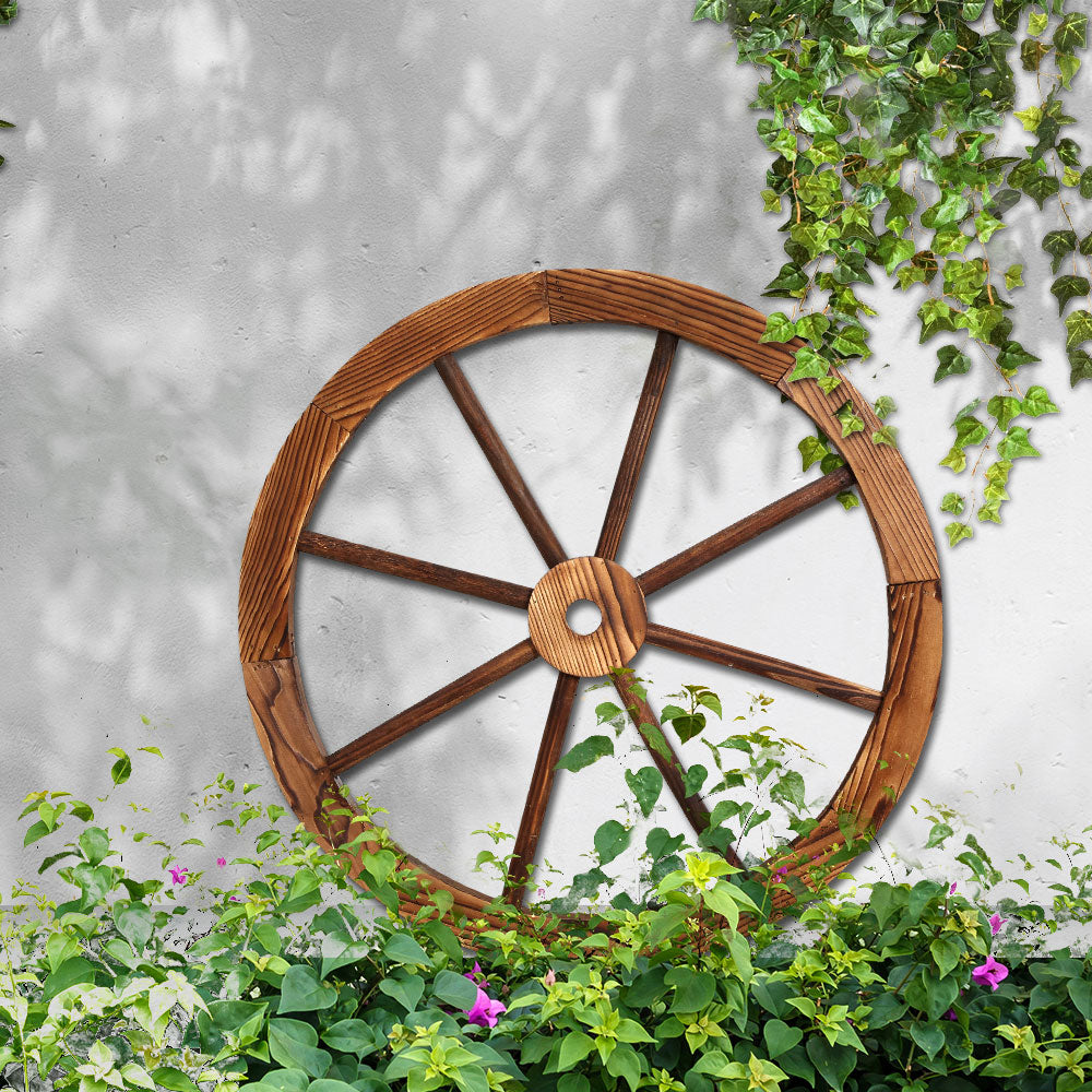 Gardeon Wooden Wagon Wheel 60cm - Rustic Fir Wood, Weatherproof Garden Decor