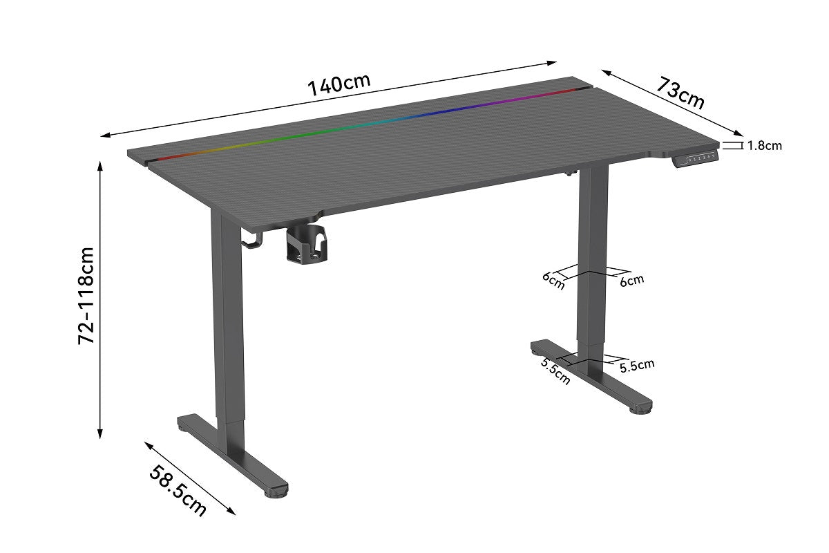 Gorilla Gaming RGB Electric Standing Desk (140 x 73cm)